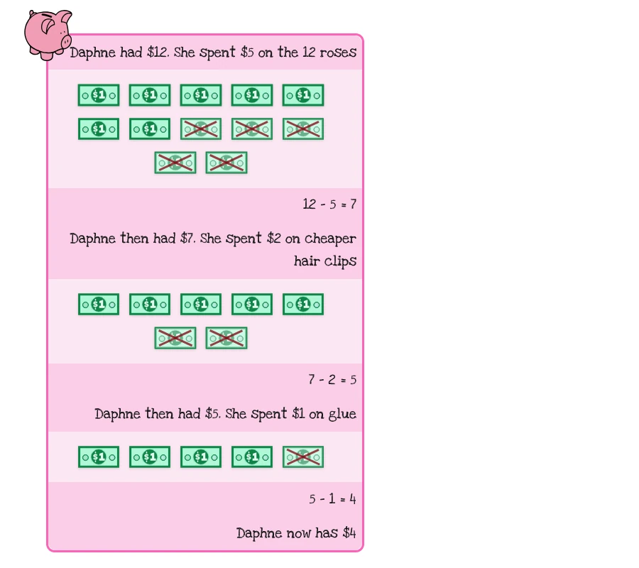 screenshot of the piggy bank with the arithmetic explainer enabled
